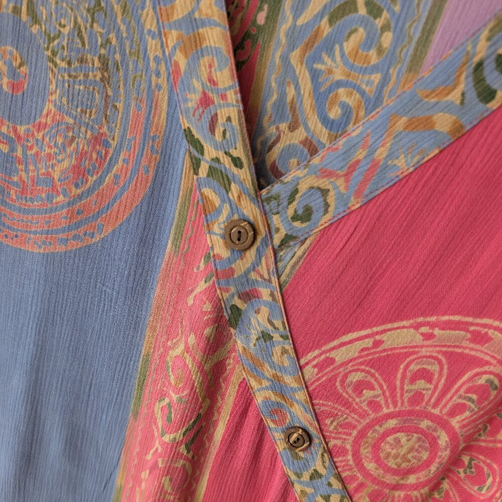 Shaybali Pink Blue Batik Rayon Tunic Top M - Picture 3 of 6